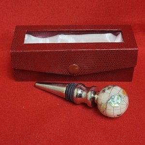 Gemstone World Globe Chrome Base Wine Bottle Stopper Cloisonne Inlaid